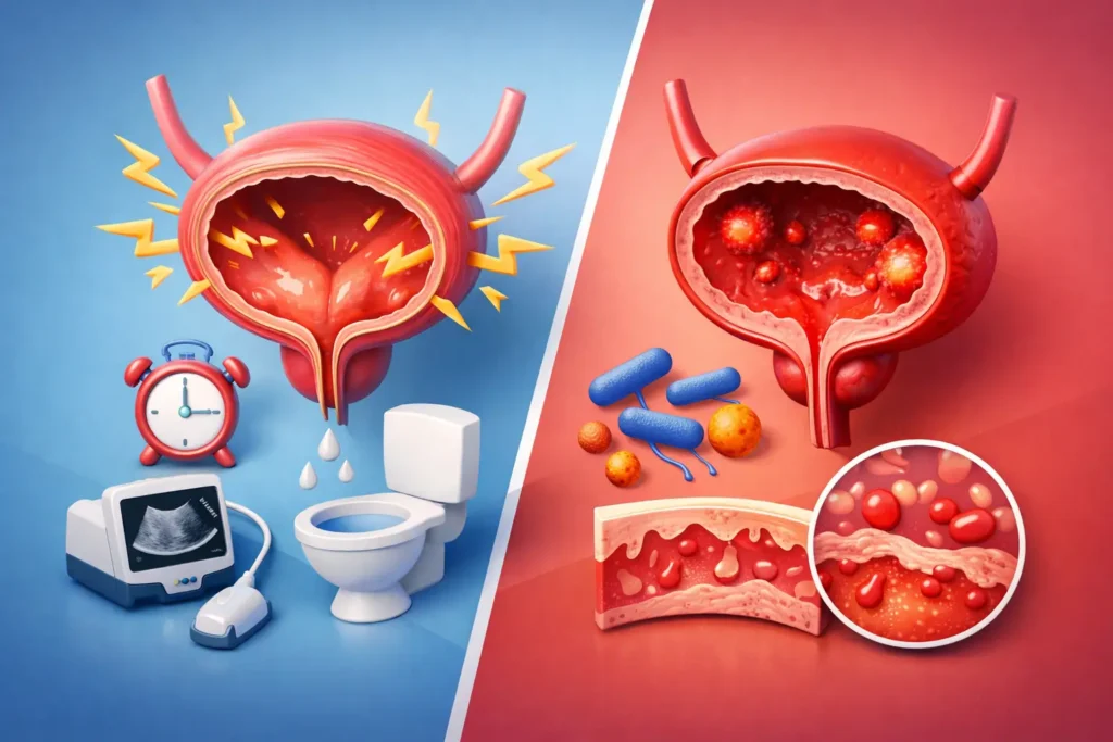 Vejiga hiperactiva vs cistitis: cómo diferenciarlas